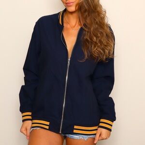 Navy Bomber Jacket with Yellow Stripe Trim